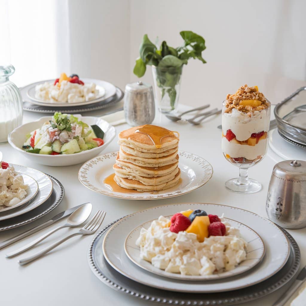 A variety of delicious cottage cheese recipes on a table.