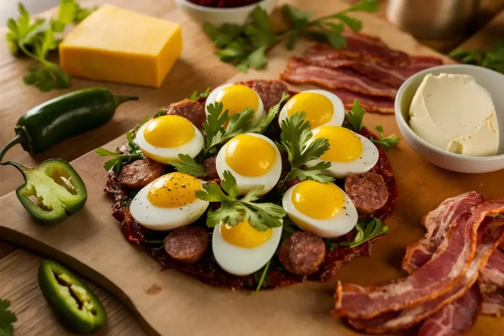 Fresh jalapeños, cheese, sausage, and bacon for armadillo eggs recipe.