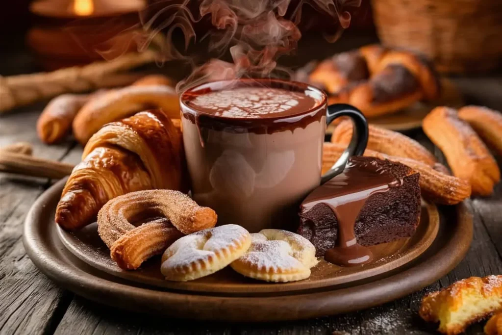 Hot chocolate with desserts and pastries