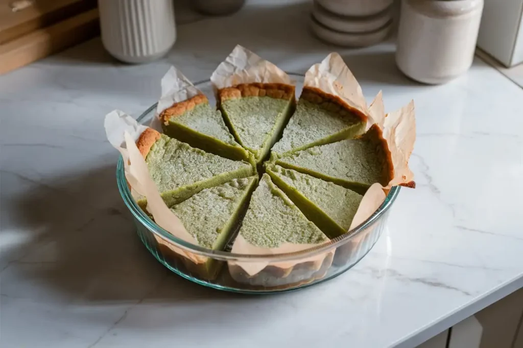 Key Lime Pie Bars in an airtight container for storage in the fridge.